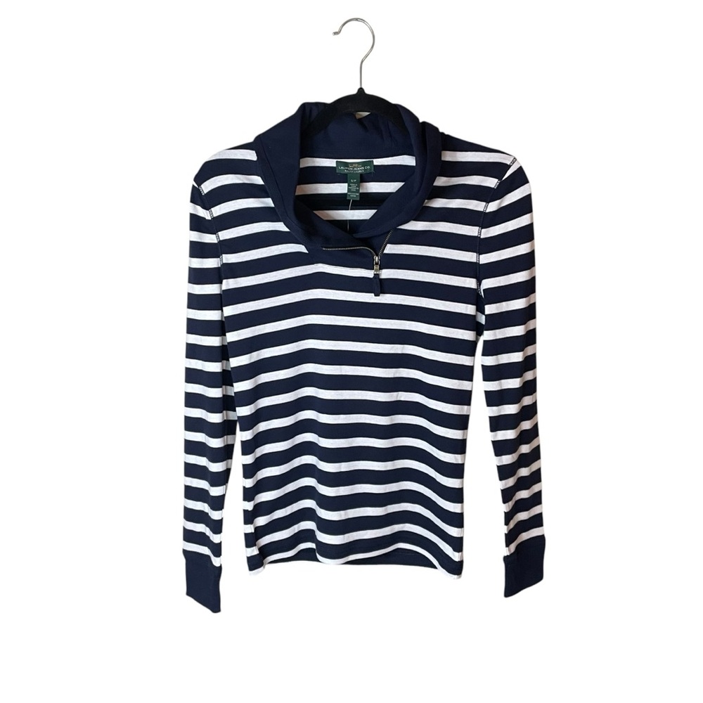 Ralph Lauren Jeans Co.  Navy White Striped Shirt Nautical with Zipper Size Small